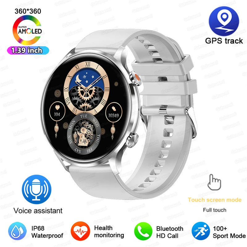 2026 New Smartwatch Women AMOLED HD Screen Always On Display Bluetooth Call IP68 Waterproof GPS Smart Men Watch For Android ios
