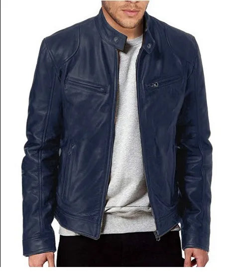 Business Style PU Leather Jacket Stand Collar Slim Fit Zipper Coat Multiple Colors Autumn New Arrival Fashion Urban Outerwear