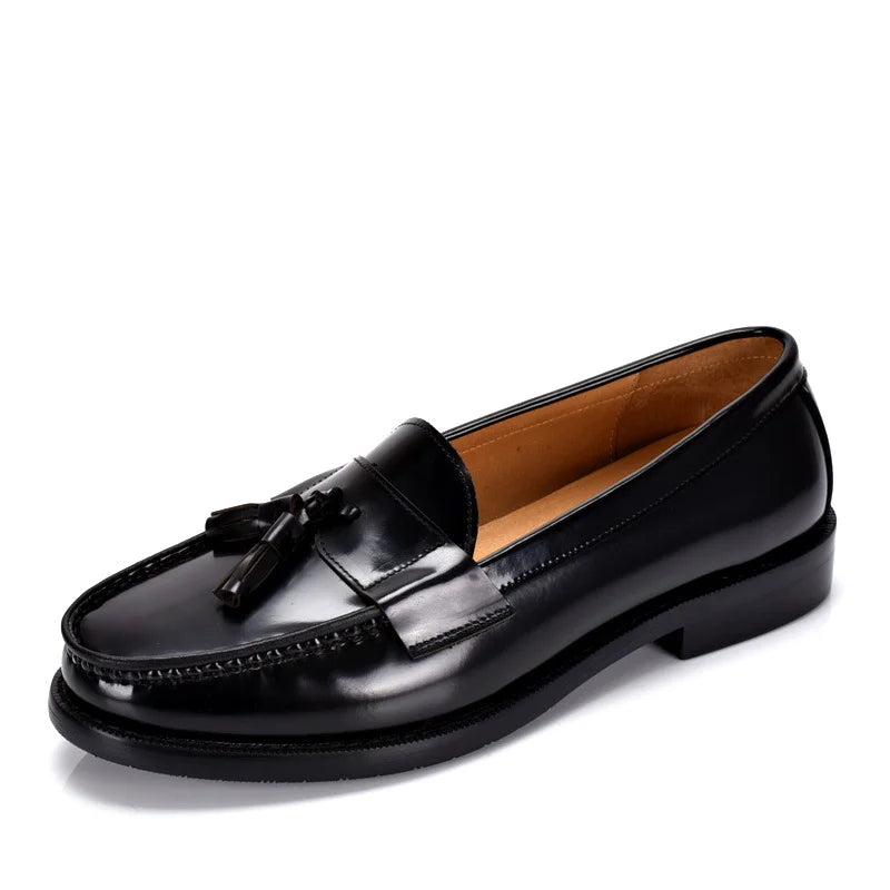 Black high-quality cowhide men's loafers tassel casual walking  driving all genuine leather men's shoes