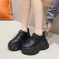 Women Platform Casual Thick leather Shoes 2024 New Spring Autumn Chunky Sneakers 8CM Wedges Hidden Heels Leisure Shoes Woman