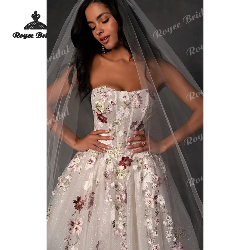 Colorful Appliques Elegant A Line Wedding Dresses - View 6 | SAMAG