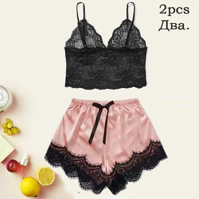 Women's Satin Sleepwear Pajama Set Pink Sexy Lingerie | SAMAG