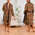 Men's Ice Silk Sleepwear Two-piece Set Kimono Bathrobe Gown Long Robe Pajamas Set Print Tiger Loose Casual Homewear Lounge Wear
