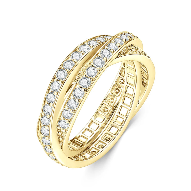 Lnngy Three Layer Moissanite Eternity Ring 14k Gold Filled 1.75mm Lab Created Diamond Wedding Band For Women Sparkling Jewelry