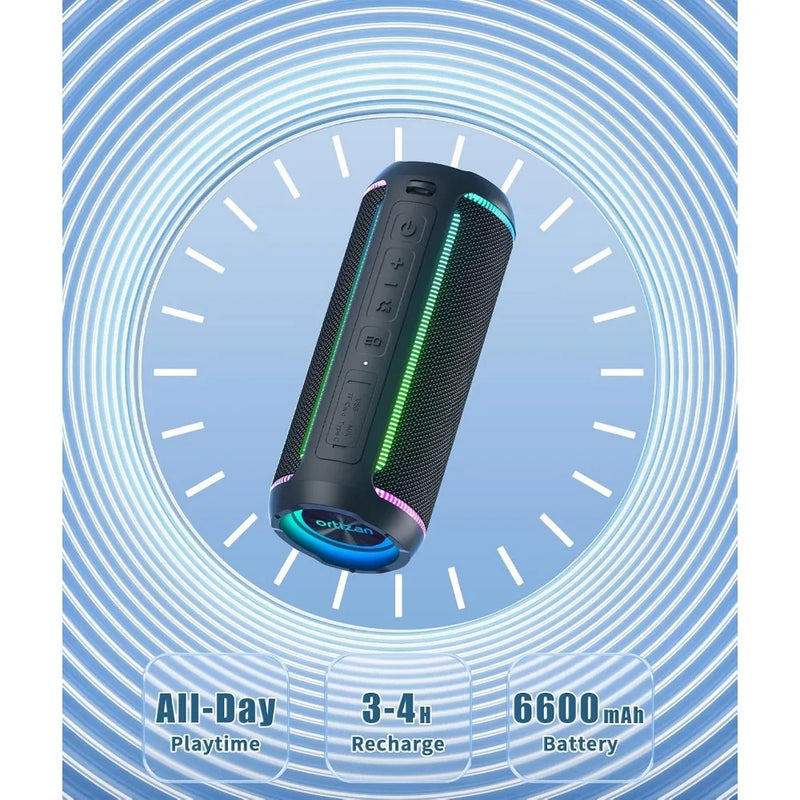 Portable Bluetooth Speaker 3rd Gen - 40W Bass, Waterproof, 30-Hour Playtime, LED Lights, Wireless Stereo Pairing