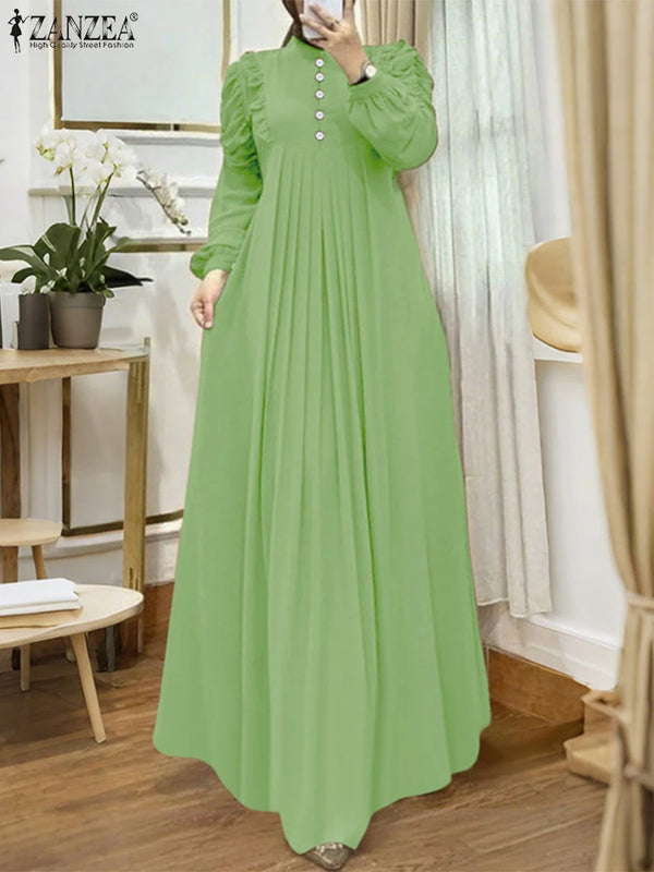 ZANZEA Muslim Modest Maxi Dresses Women Elegant Ruffles | SAMAG