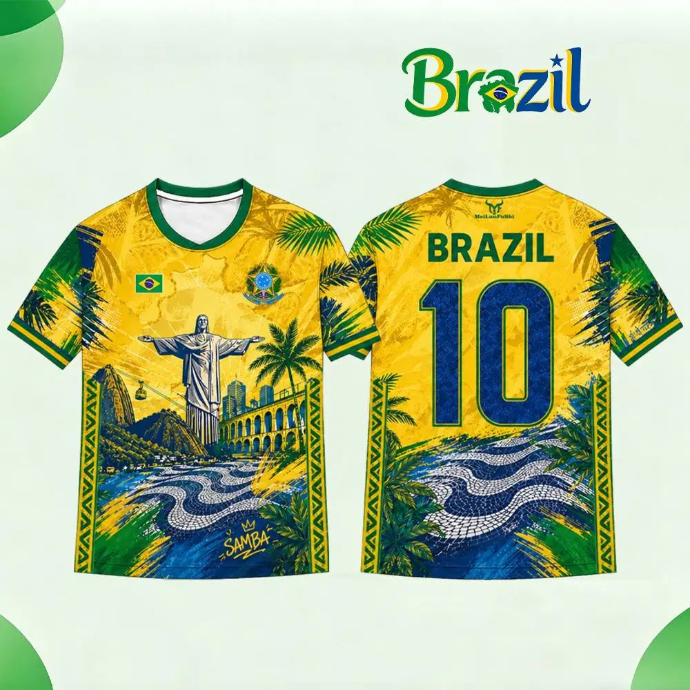Brazil Style Flag Printed Jersey Men Women Jesus Graphic 3D Print Football T-shirt Quick Dry And Breathable Sport Uniform Tee