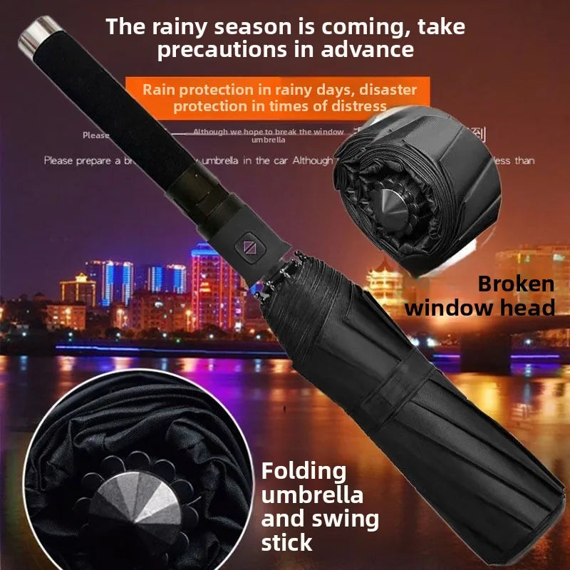 Umbrella Anti-attack Retractable Self Defense Night Light Agent Anti-explosion Umbrella 3 Section Throwing Car Rainshade