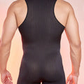 Men's Stripe Thin Bodysuit High Elastic Sheer See Through Tights U Convex Pouch Sexy Breathable Playsuit Man Shaper Dance Wear