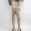 Women's Sexy Lace Floral Fishnet Stockings Costumes JK Lolita Thigh High Socks Nylon Mesh Breathable Over The Knee Stockings