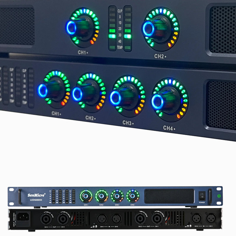 SenMicre LED450 4X450W 8Ohm Professional Digital Power Amplifier 4 Channel Sound Amplifier DJ Subwoofer AMP 4X1200W 4Ohm Class D