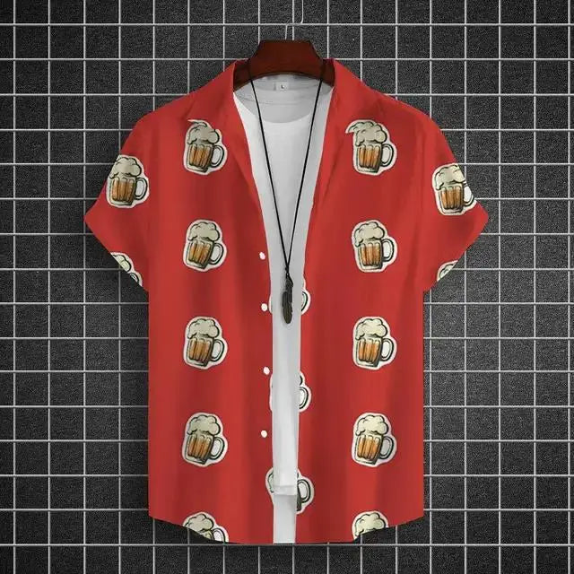 Hawaiian Shirt For Men 3d Beer Printed Short Sleeve Party | SAMAG