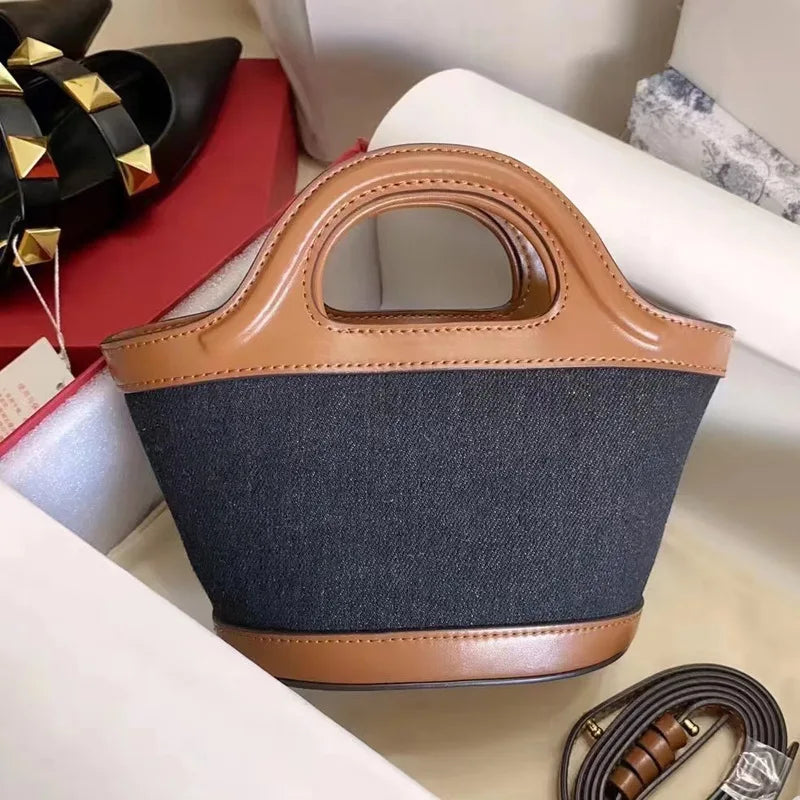 Elegant Mini Tote Bag with Leather Edges & Unique Cutout Handle
