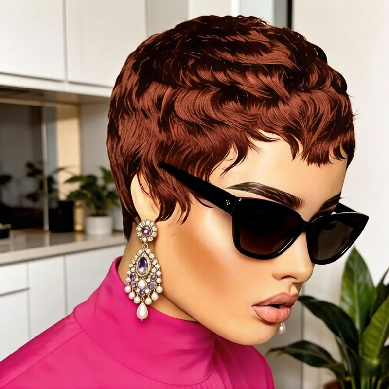 Short Natural Wavy Pixie Cut Human Hair Wigs for Women full machine made Human Hair Tiny Curly Short Pixie Wig