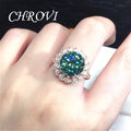 Light Luxury 925 Sterling Silver Blue-Green Moissanite Ring, Dazzling and Luxurious Open Ring, Jewelry for Women