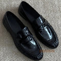 Men's Black Sin Ruched Loafers Soft Leather Soft Sole Slip On Single Shoes Casual Shoes Trendy Luxury Handmade Men's Shoes ﻿