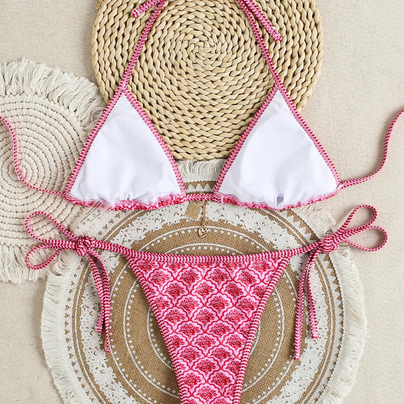 Women's Two Piece Bikini Set 2025, Sexy Triangle Push Up Swimsuit, Floral Print Bathing Suit, Beach Swimwear