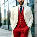 Ivory Long Blazer Men's Suits Single Breasted Wedding | SAMAG
