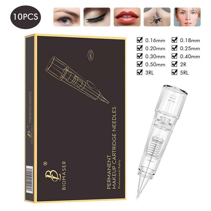 Biomaser Professional Permanent Makeup Cartridge Needles 1R/2R/3RL/5RL Disposable Sterilized Tattoo Pen Machine Needles Tips