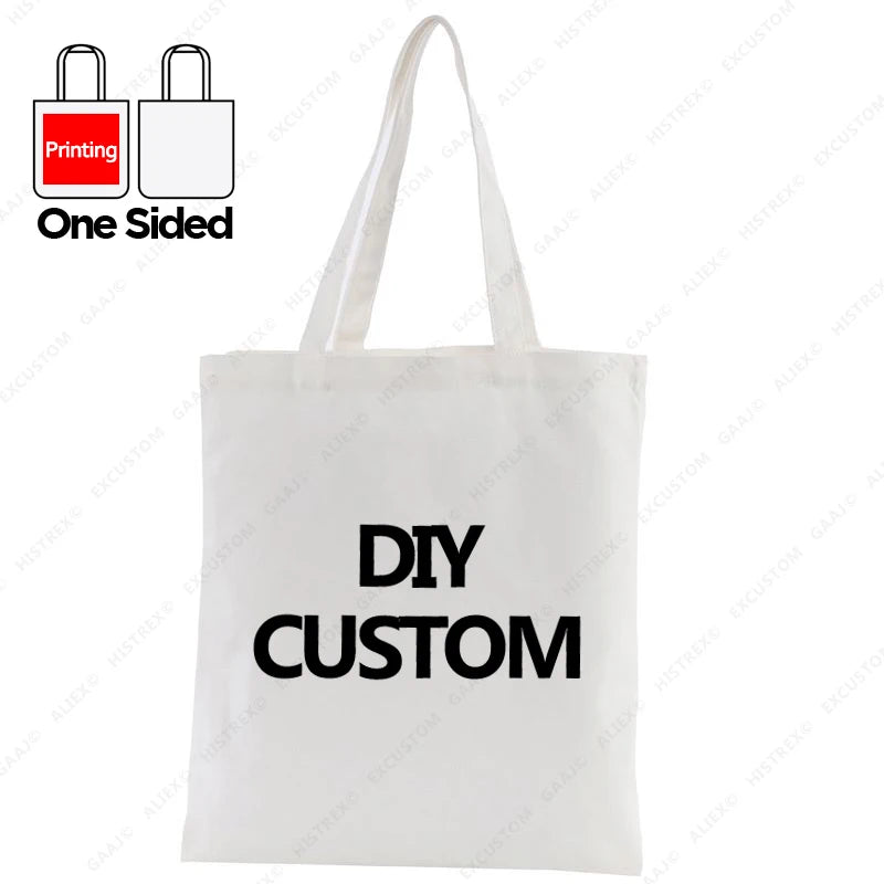 Custom Canvas Tote Bag 100% Cotton Print Your Design Logo Photo Handbag Work Reusable Grocery Shopping Customized Portable Bag