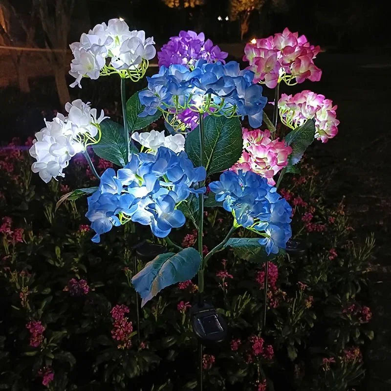 Garden Decor 3 Heads Hydrangea Artificial Flower Solar Lawn Lamp Summer Wedding Party Holiday Outdoor Patio Yard Decoration Lamp