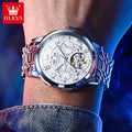 OLEVS Men's Watches Skeketon Flywheel Automatic Mechanical Original Wristwatch for Man Waterproof Luminous Perpetual Calendar