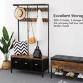 HOOBRO Coat Rack With 12 Hooks Hall Tree With Bench And Shoe Storage Entryway Bench With 3 Storage Boxes For Hallway Living Room