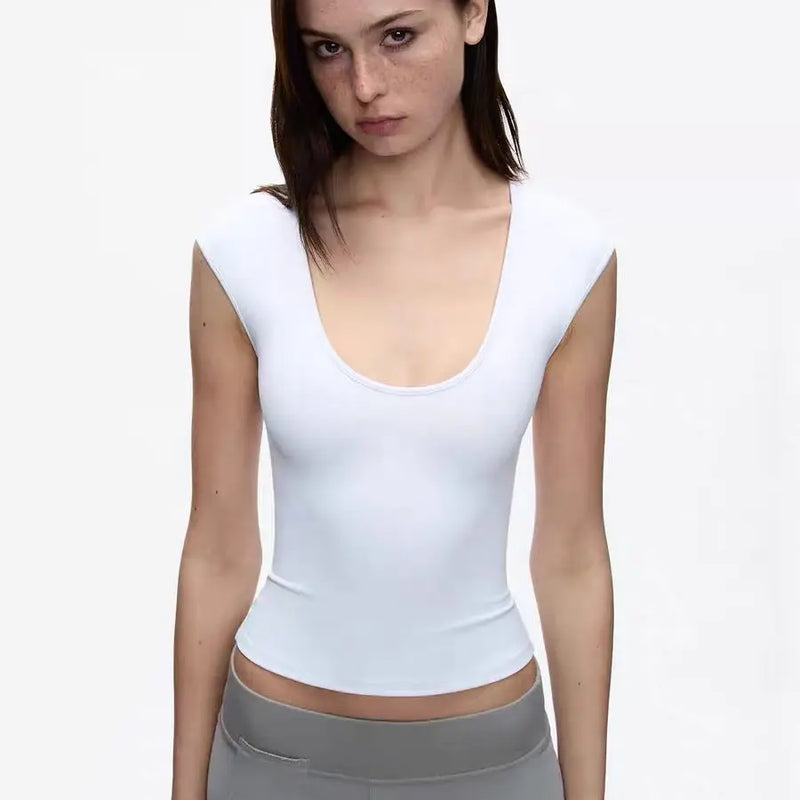 ANK Air Summer Top with Solid Color, Black and White Powder, Wide Shoulder Strap, I-Shaped Tank Top, Women's Sports, Daily Wear