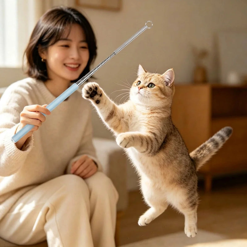 Telescopic Cat Wand Toys with Replaceable Heads - Set of 3 Pastel Color Interactive Teaser Wands for Play