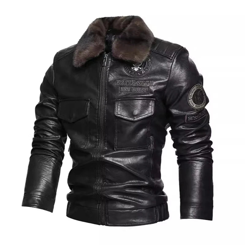 Winter Men's Warm PU Leather Jackets Fashion Men Retro Fur Collar Motorcycle Jacket Men Windbreaker PU Leather Coats Clothing