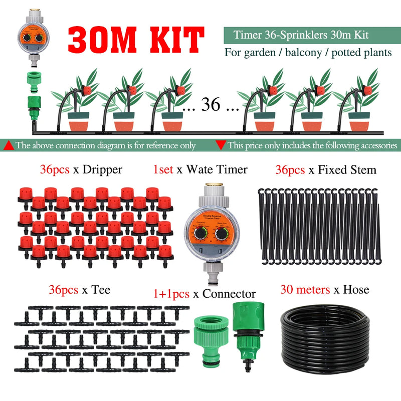 50-5M 1/4'' Hose Adjustable Drippers Automatic Watering Kit for Garden Greenhouse Home Outdoor Sprinkler Drip Irrigation System