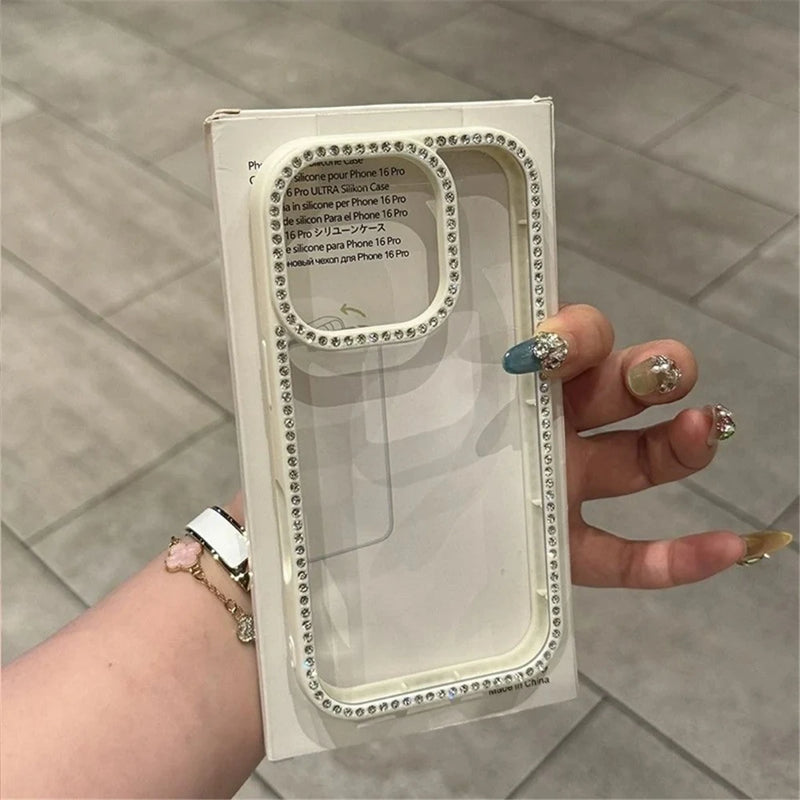 Luxury Transparent Diamond Jewelled Phone Case For iPhone 12 13 14 15 16 17 Pro Max Plus Glitter Clear Bumper Back Cases Cover