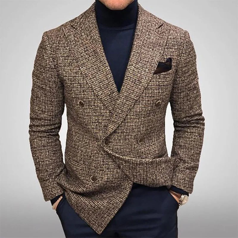 Casual Plaid Jacket Men Straight Leg Coat Green Youth Single Button Suit Collar Cotton Polyester Multi Pocket Grey Thickened ...