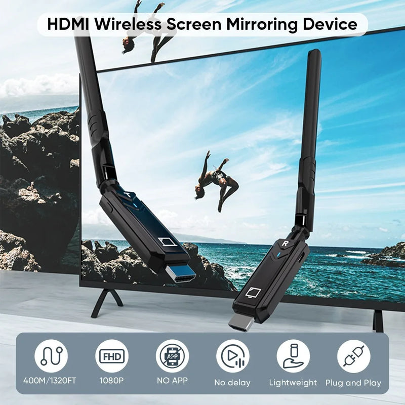 1x1 1x2 1x4 Wireless HDMI Extender Transmitter&Receiver Dongle Adapter，for Screen Sharing with Cameras,Laptops,TVs& Monitors