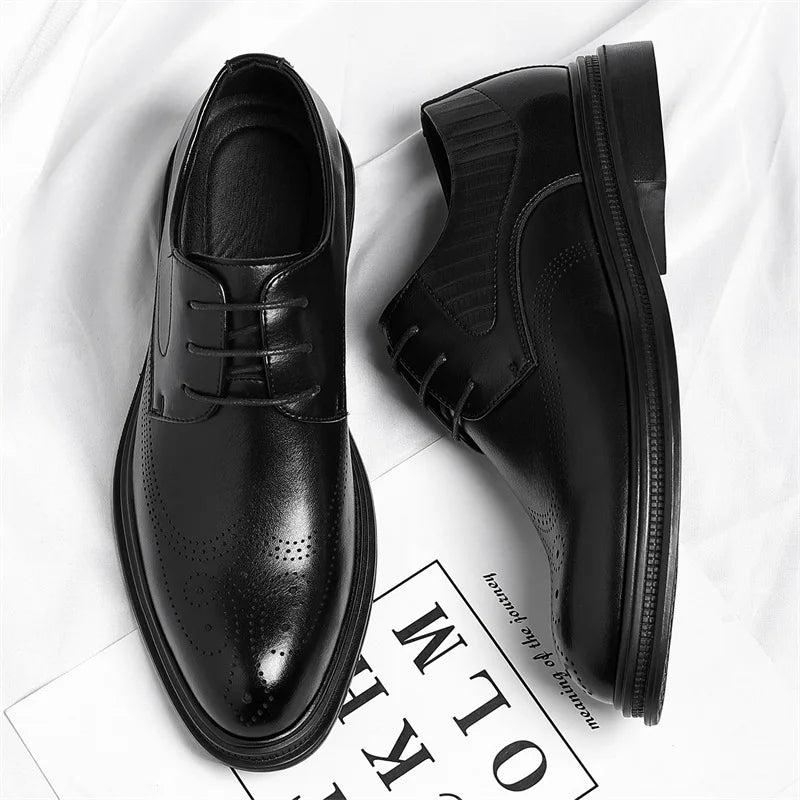 Men's leather shoes, men's 2026 business formal wear, casual wedding groom's shoes, work British dress shoes