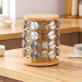 Bamboo Seasoning Rack with Glass Jars Countertop with Bottle Set Revolving Rotating for Cooks - View 2 | SAMAG