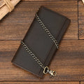 Men's Vintage Crazy Horse Leather Chain Wallet Genuine Leather Bifold Long Wallet Snap Card Holder Purse Zipper Coin Rfid Pocket