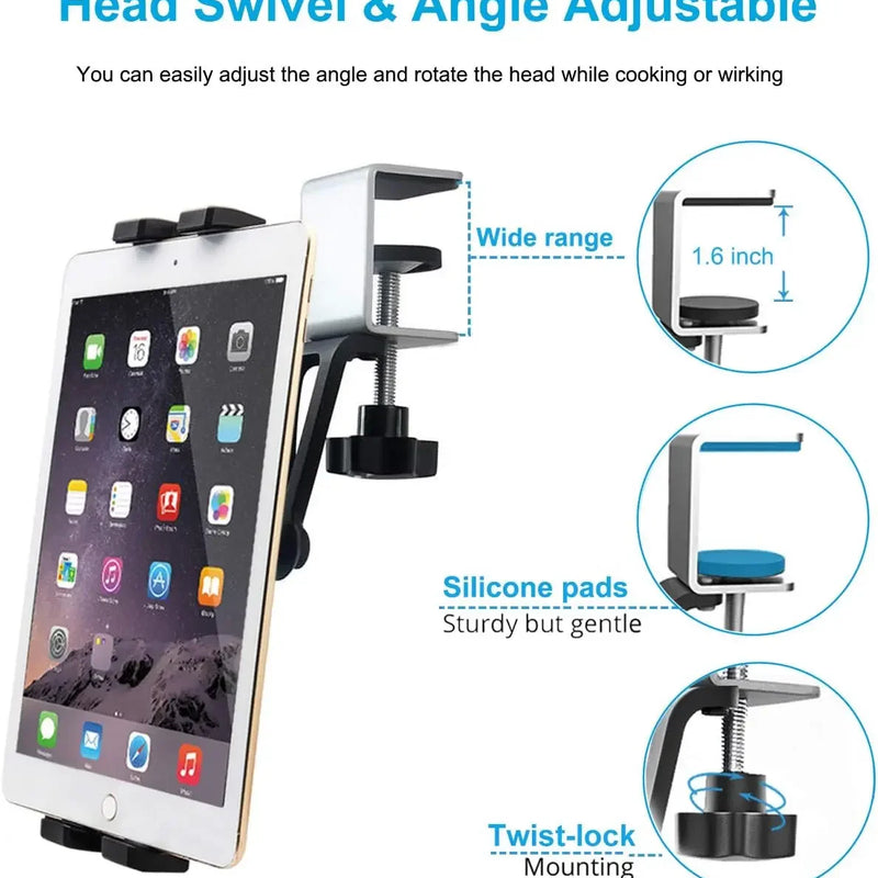 Kitchen Cabinet Tablet Mount Stand for 4-13'' Tablet & Phone Holder Stand Metal Tablets Cellphone Clamp Holder for IPad Air Pro