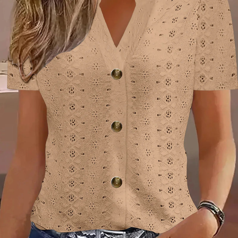 Y2k Tops Women's Summer Blouse Casual V-Neck Button Short Sleeve Tops Elegant Fashion Blouses Casual Loose Solid Colors Shirts