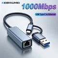 Kebidumei 1000Mbps Network Card USB 3.0 Type C Ethernet Adapter Lan RJ45 Gigabit Cable For MacBook Windows XP 7 8 10 | SAMAG