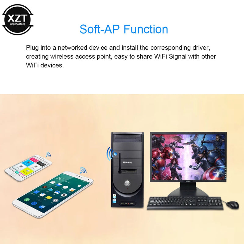 150Mbps Wireless Network Card Mini USB WiFi Adapter LAN Wi - Fi Receiver Dongle Antenna 802.11 b/g/n for - Visuel 6 | SAMAG