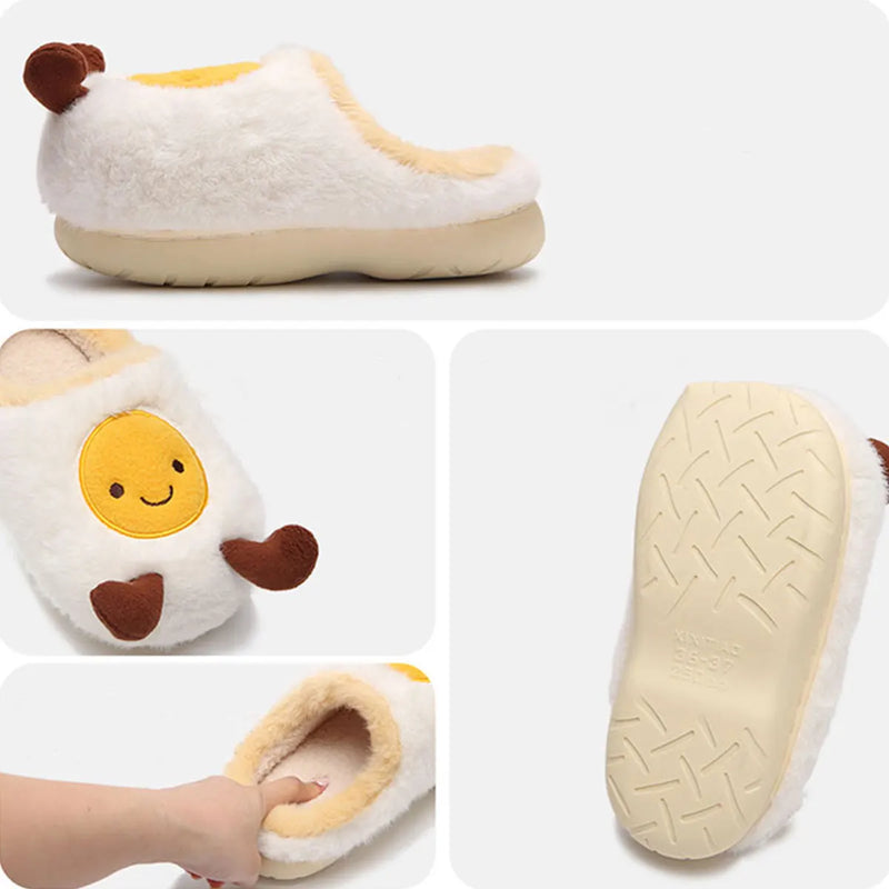 Winter Warm Indoor Slippers, Non-Slip Cotton Slippers, Cute Fried Egg Winter New Plush Home Shoes, Women's Slippers
