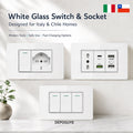 White Tempered Glass Italy USB Type C Smart Fast Charging Wall Socket Plugs Schuko Light Switch Panel Chile TV Sat Computer CAT6