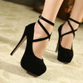 Women Stilettos Pumps Sexy Shallow Round Toe Slingback Super Platform Ankle Strap High Heels Elegant Banquet Party Wedding Shoes