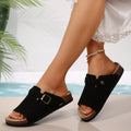 Women's Buckle Cork Slides Breathable Slippers Open Toe Suede Flat Sandals for Beach Wear