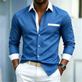 Men's shirt color blocking black and white lapel slim fit | SAMAG