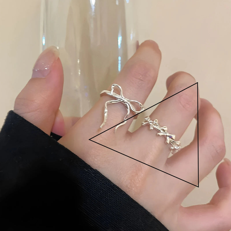 VENTFILLE 925 Sterling Silver Bow Tie Open Finger Ring For Women Gift Cute Design Fashion Jewelry Gift Wholesale