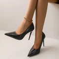 Black High Heels for Women's Sexy Fine Heel Pumps Fashion Party Plus Size 43 Pointed Toe Leathersexy Elegant High Heels