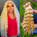 12A Human Hair 613 Blonde Bundles Deep Wave Unprocessed Brazilian Virgin Hair 1/3/4 Bundles Human Hair Extensions Quick Weave Human Hair