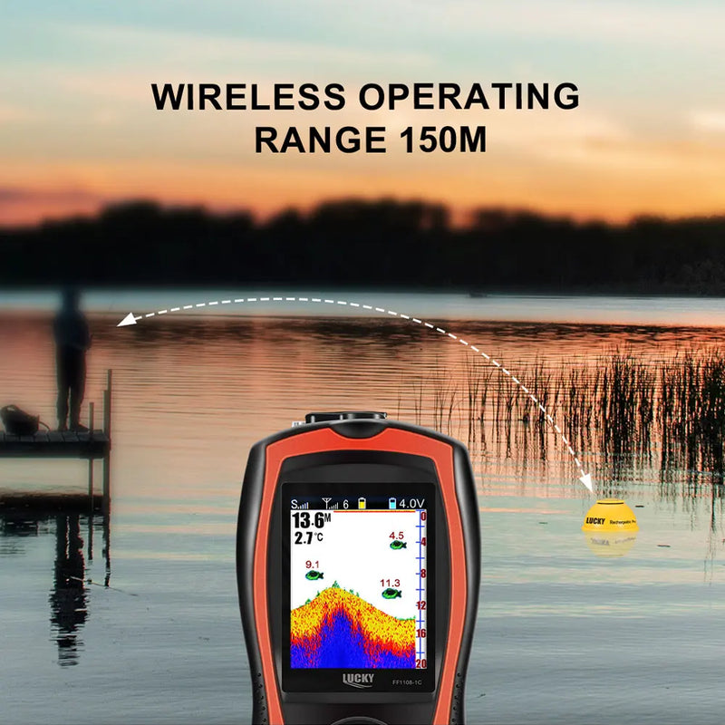 LUCKY FF1108-1CWLA Rechargeable Wireless Sonar for Fishing 45M Water Depth Echo Sounder Fishing Finder Portable Fish Finder